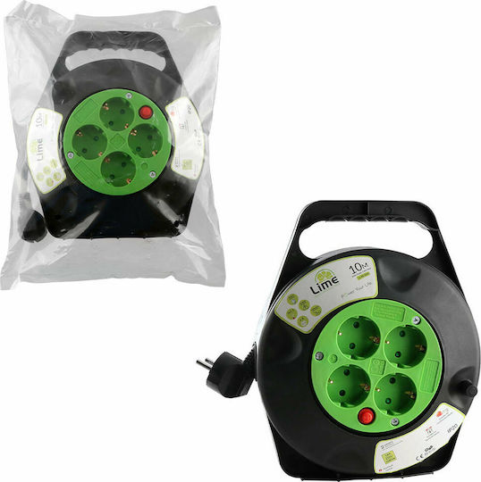 Lime Lime Mini Μπαλαντέζα Καρούλι Κλειστού Τύπου 4 Θέσεων με Καλώδιο 10m Διατομή 3 x 1.5mm² και Γείωση