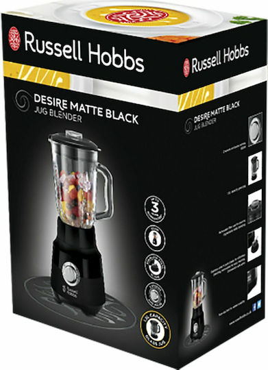 Russell Hobbs Matte Black Μπλέντερ με Γυάλινη Κανάτα 1.5 lt 650W Μαύρο