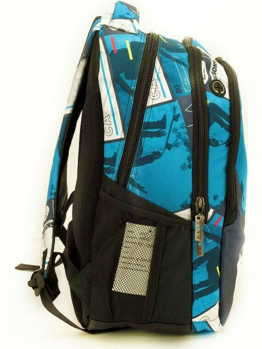 Maui & Sons School Bag Backpack Junior High-High School Blue with Water Bottle Holder 30Liters