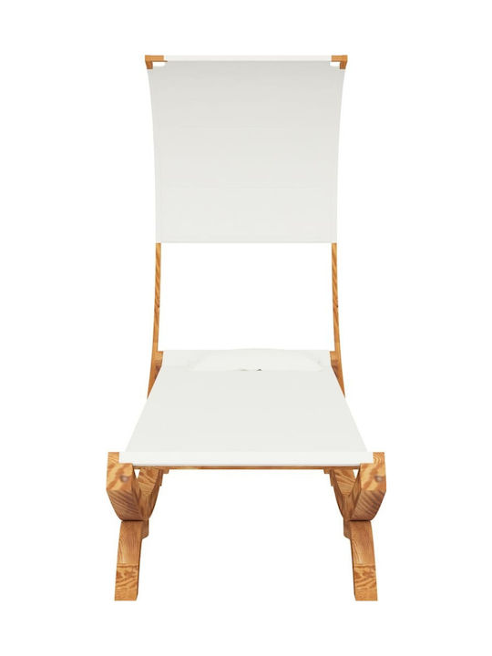Șezlong-Pat Single Lemn cu Țesătură Textilene și Parasolar Ecru 200x100x162cm