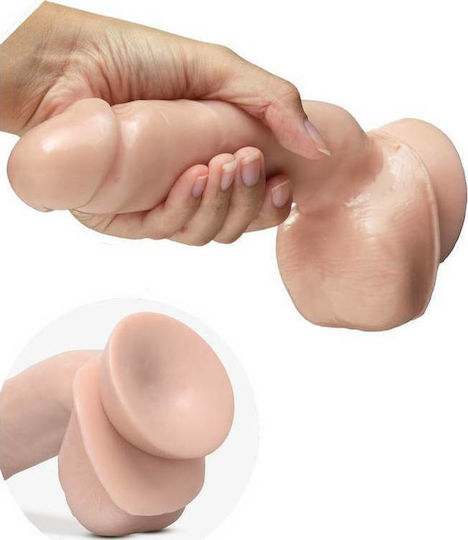 Dr. Skin Glide Self Lubricating Ρεαλιστικό Dildo με Όρχεις και Βεντούζα Vanilla 22cm