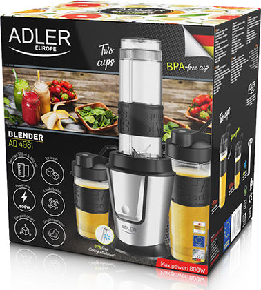 Adler Блендер с Пластмасова Кана 570 мл 800W Inox AD 4081