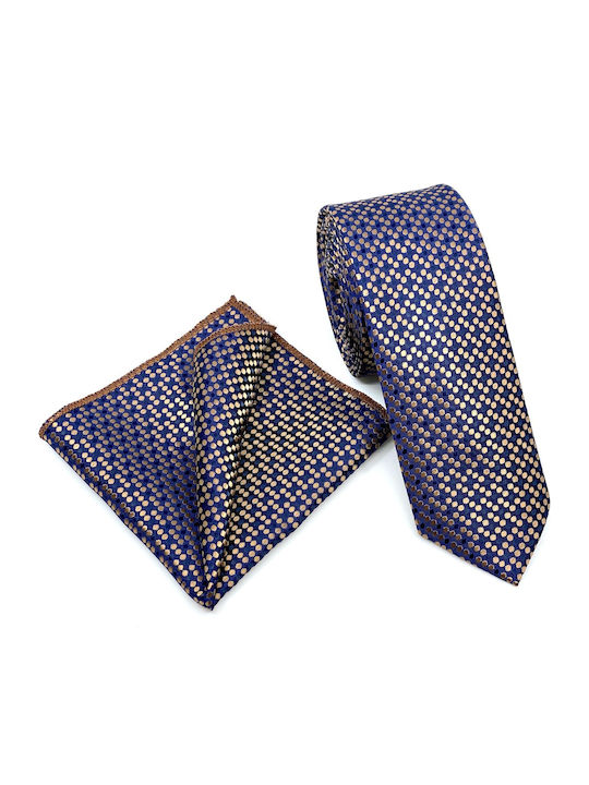 Legend Accessories Σετ Ανδρικής Γραβάτας Συνθετική με Σχέδια σε Navy Μπλε Χρώμα
