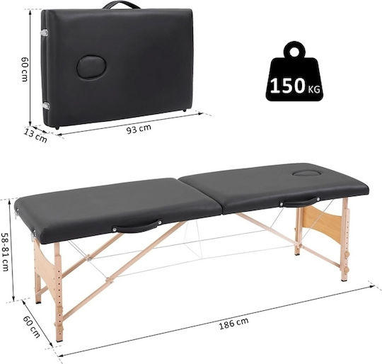 HomCom Wooden Portable Black Massage and Physiotherapy Bed 186x60cm