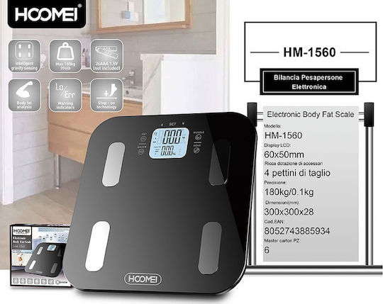 Hoomei Digitale Badezimmerwaage 180kg mit Körperfettmessung Schwarz HM-1560
