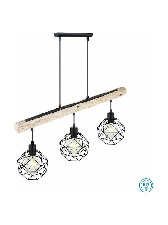 Globo Lighting Theodor Pendant Light Three-Light Rail for Socket E27 Black