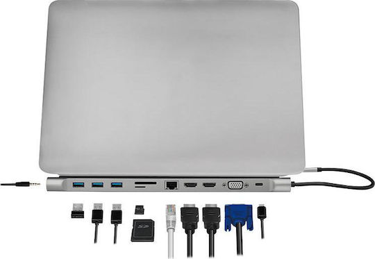 LogiLink USB-C Docking Station με HDMI 4K PD Ethernet και σύνδεση 2 Οθονών Ασημί (UA0373)