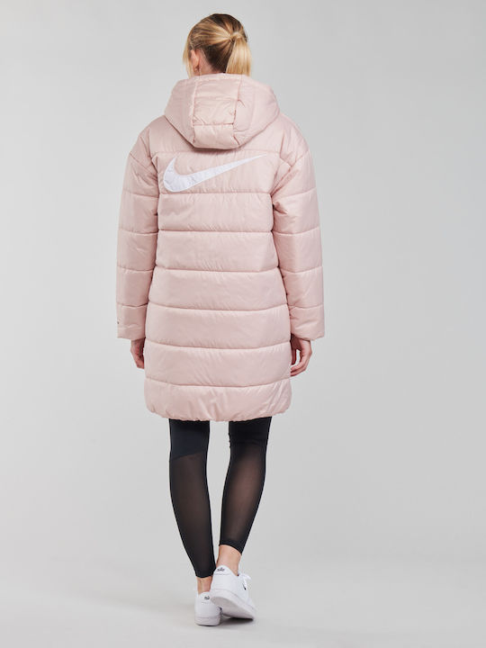 Nike Therma Fit Repel Μακρύ Γυναικείο Puffer Μπουφάν για Χειμώνα Ροζ