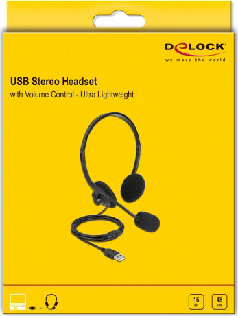 DeLock USB Stereo Headset - Lightweight On Ear Multimedia Headphone with Microphone USB-A