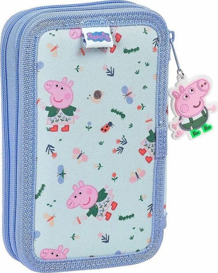 Safta Peppa Pig Pencil Case Full 28pcs with 2 Compartments Light Blue