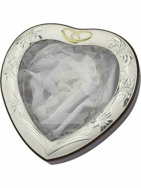 Prince Silvero Tabletop Heart Shaped Wedding Crown Case Silver/White 27x23cm