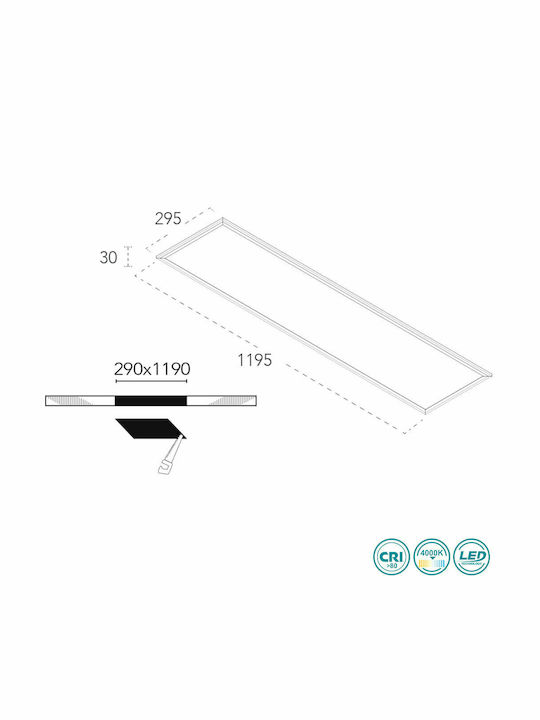 Fan Europe Panou LED Rectangular Încastrat 40W cu Lumină Alb Natural 4000K 120x30cm