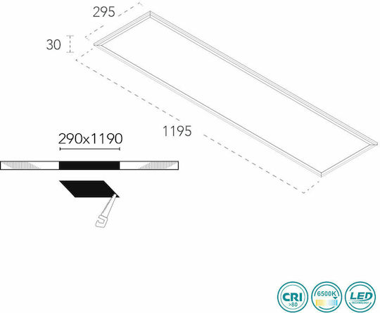 Fan Europe Recessed Parallelogram LED Panel 40W with Cool White Light 6000K 120x30cm