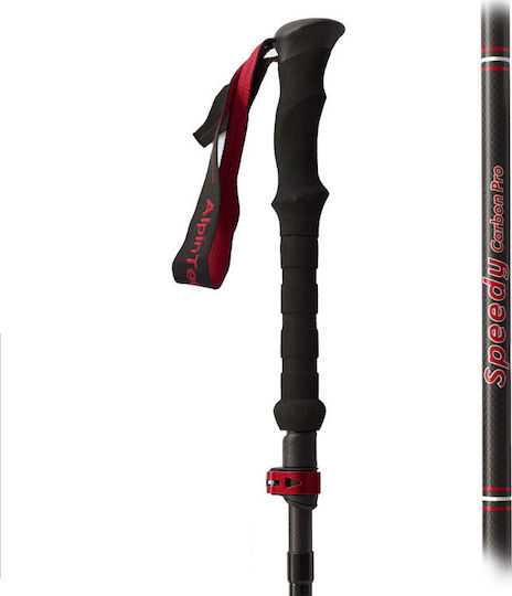 AlpinPro Pair of Compact Carbon Fiber Fast Lock Trekking Poles with 3 Sections Speedy Black 190gr