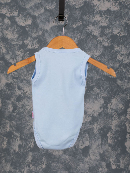 Sleeveless baby bodysuit with cow print in light blue (1-12 months)