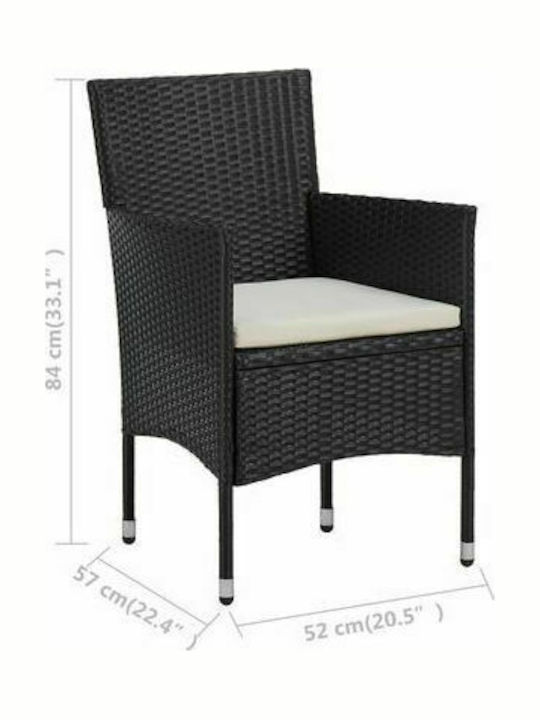 Outdoor Chair Rattan Black / Cream Pillow with Cushion 2pcs 52x57x84cm
