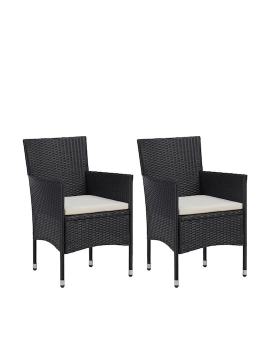 Outdoor Chair Rattan Black / Cream Pillow with Cushion 2pcs 52x57x84cm