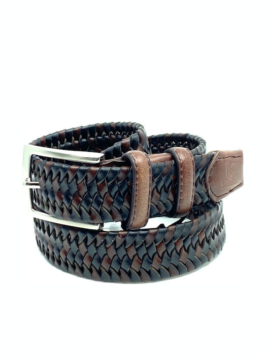 Elastic Men's Belt Leather Knitted Blue / Brown