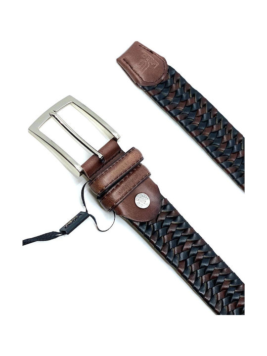 Elastic Men's Belt Leather Knitted Blue / Brown