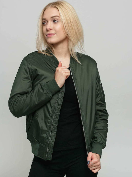 Women's Short Bomber Jacket for Winter Olive