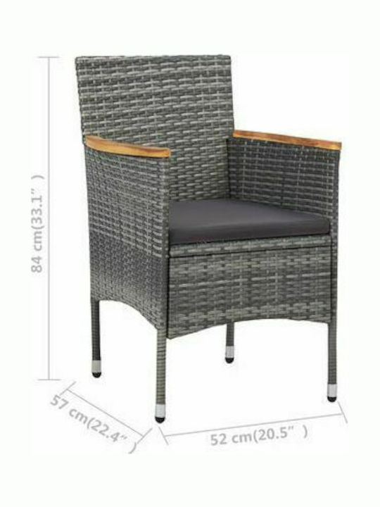 Outdoor Chair Rattan Grey / Dark Grey Pillow with Cushion 2pcs 52x57x84cm