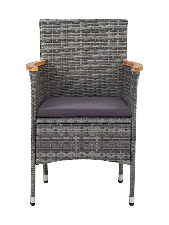 Outdoor Chair Rattan Grey / Dark Grey Pillow with Cushion 2pcs 52x57x84cm
