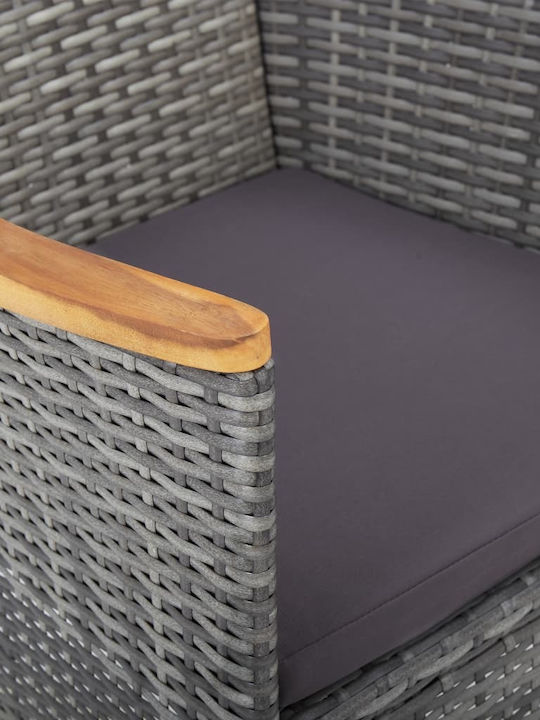 Outdoor Chair Rattan Grey / Dark Grey Pillow with Cushion 2pcs 52x57x84cm