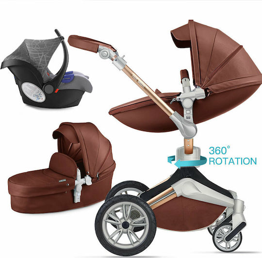 Hot Mom 360° Adjustable 2 in 1 Baby Stroller Suitable for Newborn Brown 18.5kg