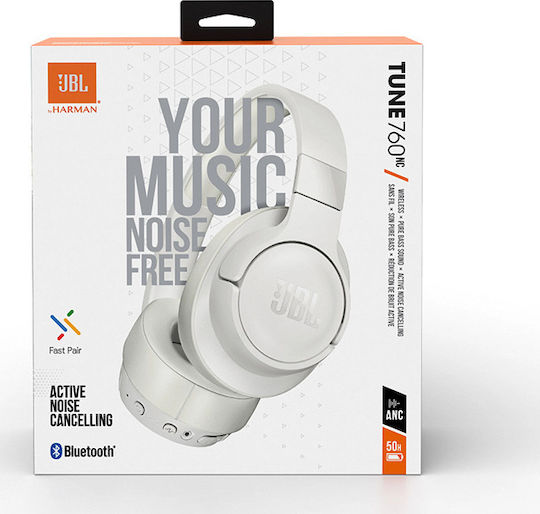 JBL Tune 760NC Wireless / Wired Over Ear Headphones with 35 Playing Time and Fast Charging White