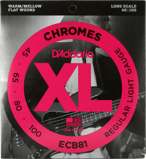 Daddario XL Chromes Bass Set of Stainless Steel Bass Strings 45 - 100" Regular Light/Long Scale