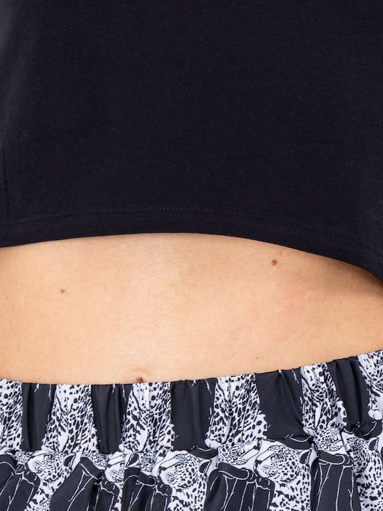 Flying V Γυναικείο Αθλητικό Crop Top Κοντομάνικο με V Λαιμόκοψη Μαύρο