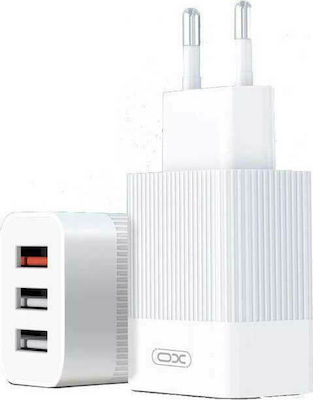 XO Charger with 3 USB-A Ports and Cable Lightning White (L72)