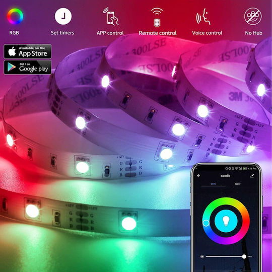 GlobalExpress Smart Ταινία LED RiXME Wi-Fi USB 5V RGB Φως 5m Τύπου SMD5050 με Τροφοδοτικό & WiFi Controller