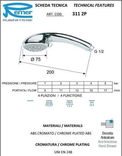 Remer 01493CRW Selecta Τηλέφωνο Ντουζ Remer 01493CRW Selecta Τηλέφωνο Ντουζ
