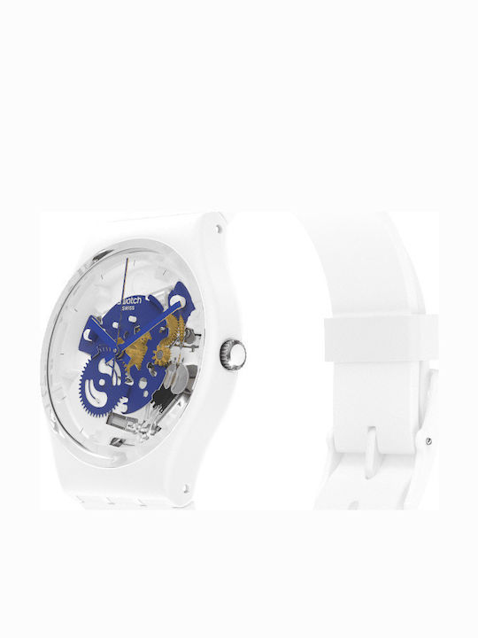 Swatch Bioceramic Herrenuhr 34mm Batterie mit Weiß Kautschukarmband