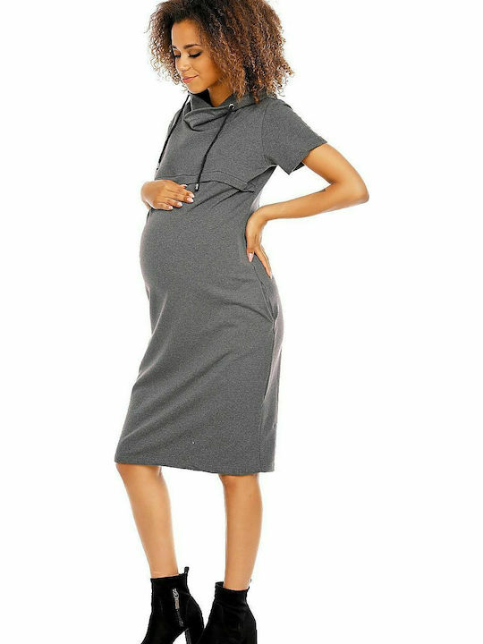 PeeKaBoo 1581 Κοντομάνικο Φόρεμα Εγκυμοσύνης Γκρι