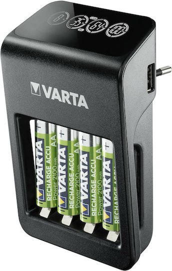 Varta LCD Plug Charger+ 4 Batteries Ni-MH Size AA/AAA/9V Set with 4x AA 2100mAh