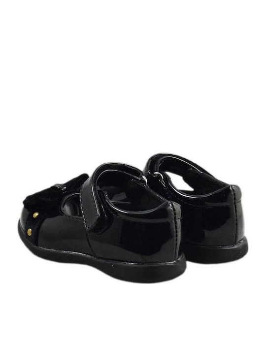 Kids Patent Leather Ballerinas with Hoop & Loop Closure Black