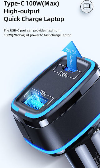 Usams US-CC142 Φορτιστής Αυτοκινήτου 120W με Θύρες: 1xUSB 1xType-C Μαύρο Χρώμα