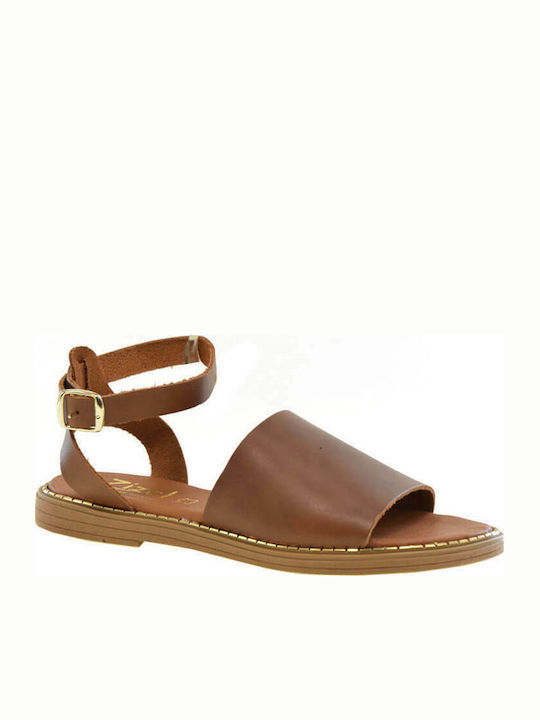 Zizel Leather Women's Sandals with Ankle Strap Tabac Brown