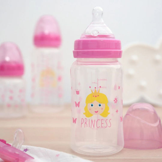 Kiokids Plastic Baby Bottle Princess with Silicone Teat for 6+ Months Pink Princess - Pink 240ml