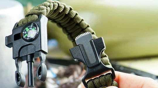 EDC Survival Bracelet with Whistle and Fire Starter Green