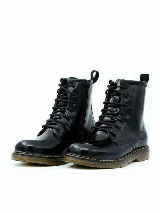 Scarpy Kids Leather Anatomic Military Boots with Zipper Black