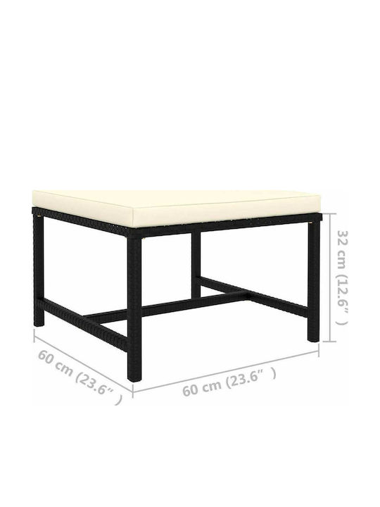 Metallischer Gartenhocker mit Kissen Schwarz / Creme Weiß 60x60x32cm