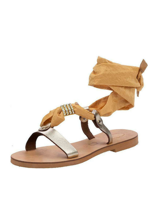 Baroque Leather Women's Flat Sandals in Gold Color