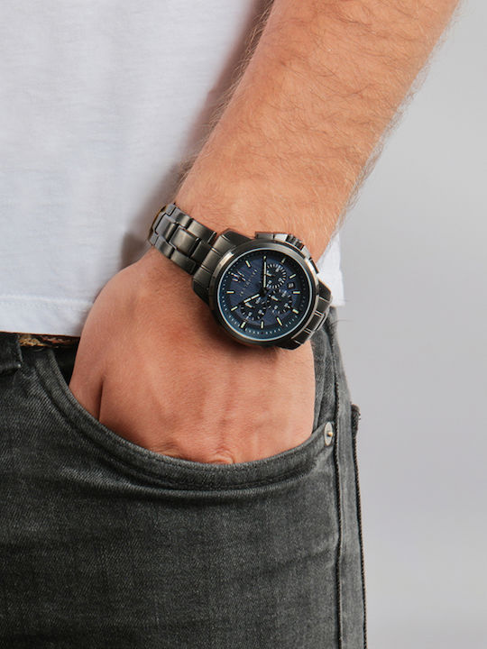 Maserati Ανδρικό Ρολόι 45mm Χρονογράφος Μπαταρίας με Μαύρο Μεταλλικό Μπρασελέ