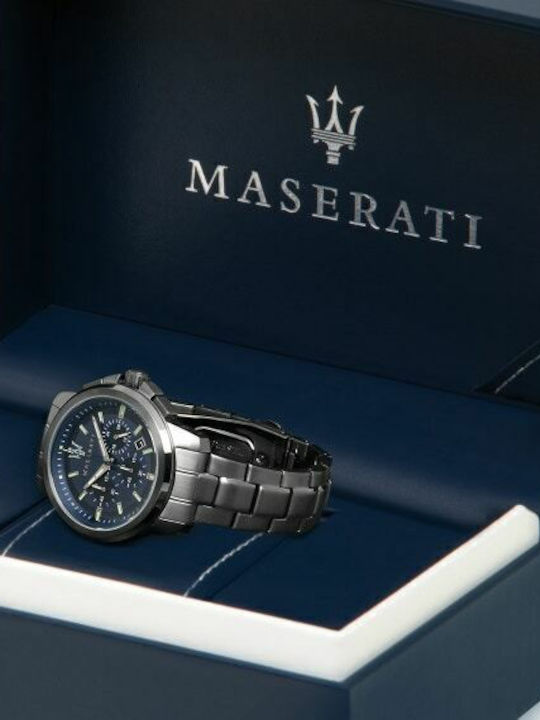 Maserati Ανδρικό Ρολόι 45mm Χρονογράφος Μπαταρίας με Μαύρο Μεταλλικό Μπρασελέ
