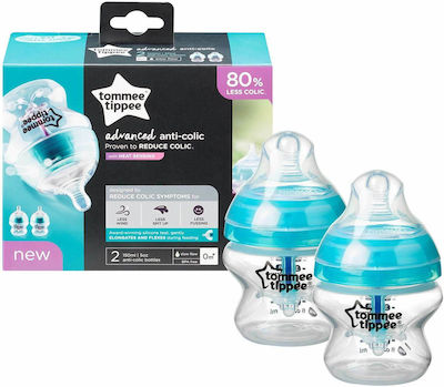 Tommee Tippee Plastic Bottle Set Advanced Anti-Colic Anti-Colic with Silicone Nipple for 0+, 0+ m, months Turquoise 150ml 2pcs