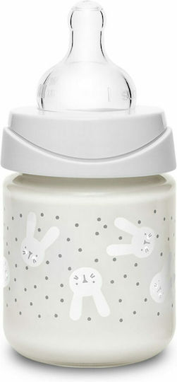 Suavinex Glass Baby Bottle Hygge Anti-Colic with Silicone Teat for 0+ Months Grey Rabbit 120ml