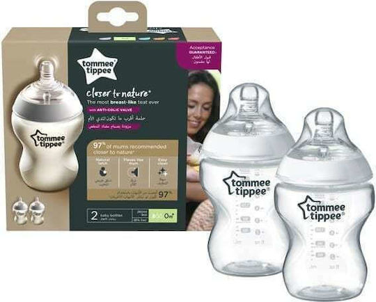 Tommee Tippee Plastic Baby Bottle CTN with Silicone Teat for 0+ Months Transparent 260ml 2pcs